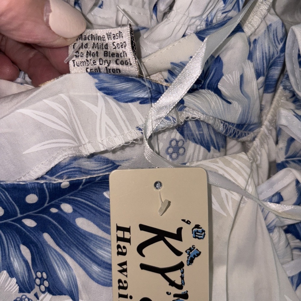 KY'S Made in Hawaii blue Floral 100% Cotton‎ ruffled Maxi Dress XL 3X  NWT - Picture 13 of 16
